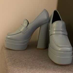 Chic Sky Blue Platform Loafers